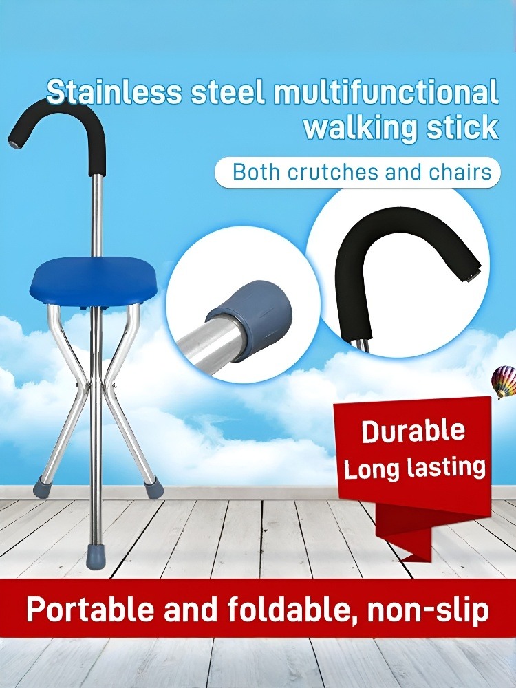 Bastón plegable de aleación de aluminio para exteriores, silla antideslizante para bastón, taburete multifuncional estable y seguro para personas mayores