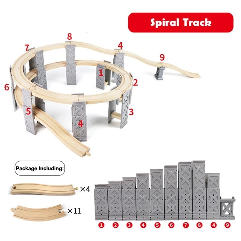 Binari per treni a spirale in plastica accessori per binari ferroviari in legno tutti i tipi tubi per ponti adatti per Biro tutti i marchi binari in legno giocattoli: 1set Spiral Orbit