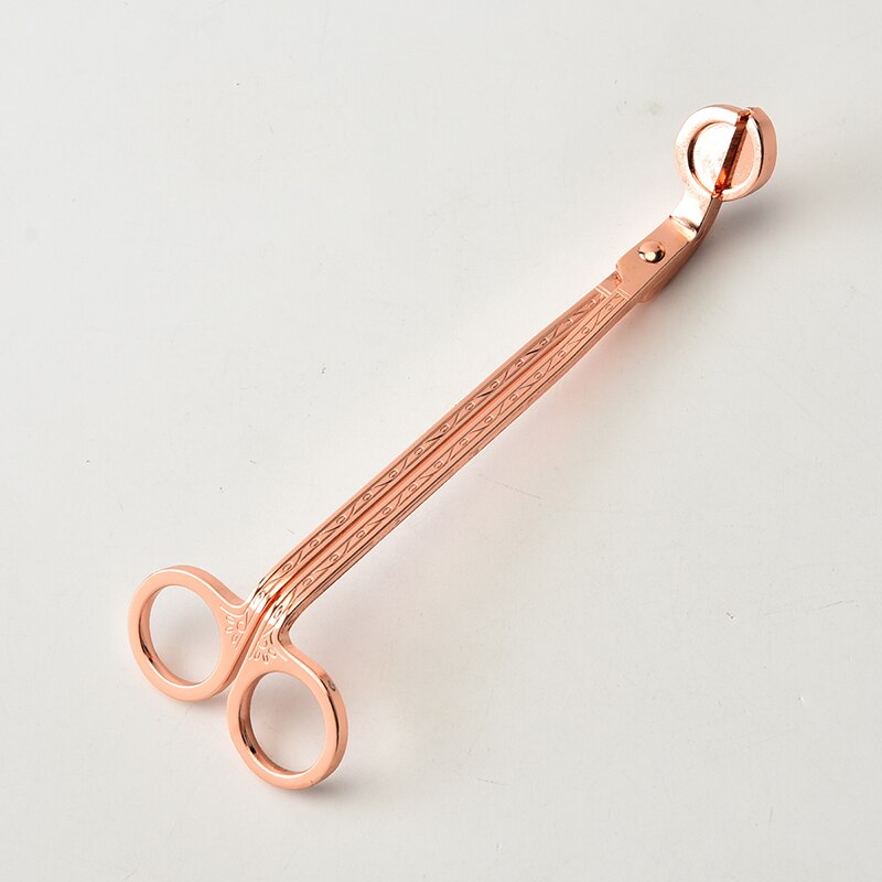 18cm Round head Candle Wick Trimmer Black Silver Gold Stainless Steel Candle scissors trim wick Cutter Snuffer Tool Hook Clipper: Rose gold Texture