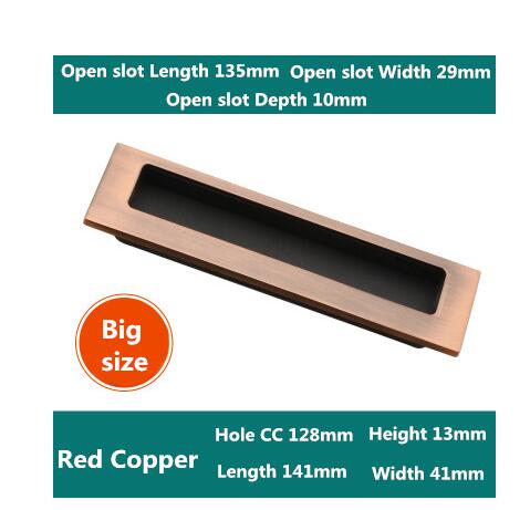 Tirador envejecido oculto para muebles rojo bronce cobre cocina gabinete perillas armario cajón tiradores de puertas agujero CC 64mm/96mm/128mm: CC 128 Red Copper