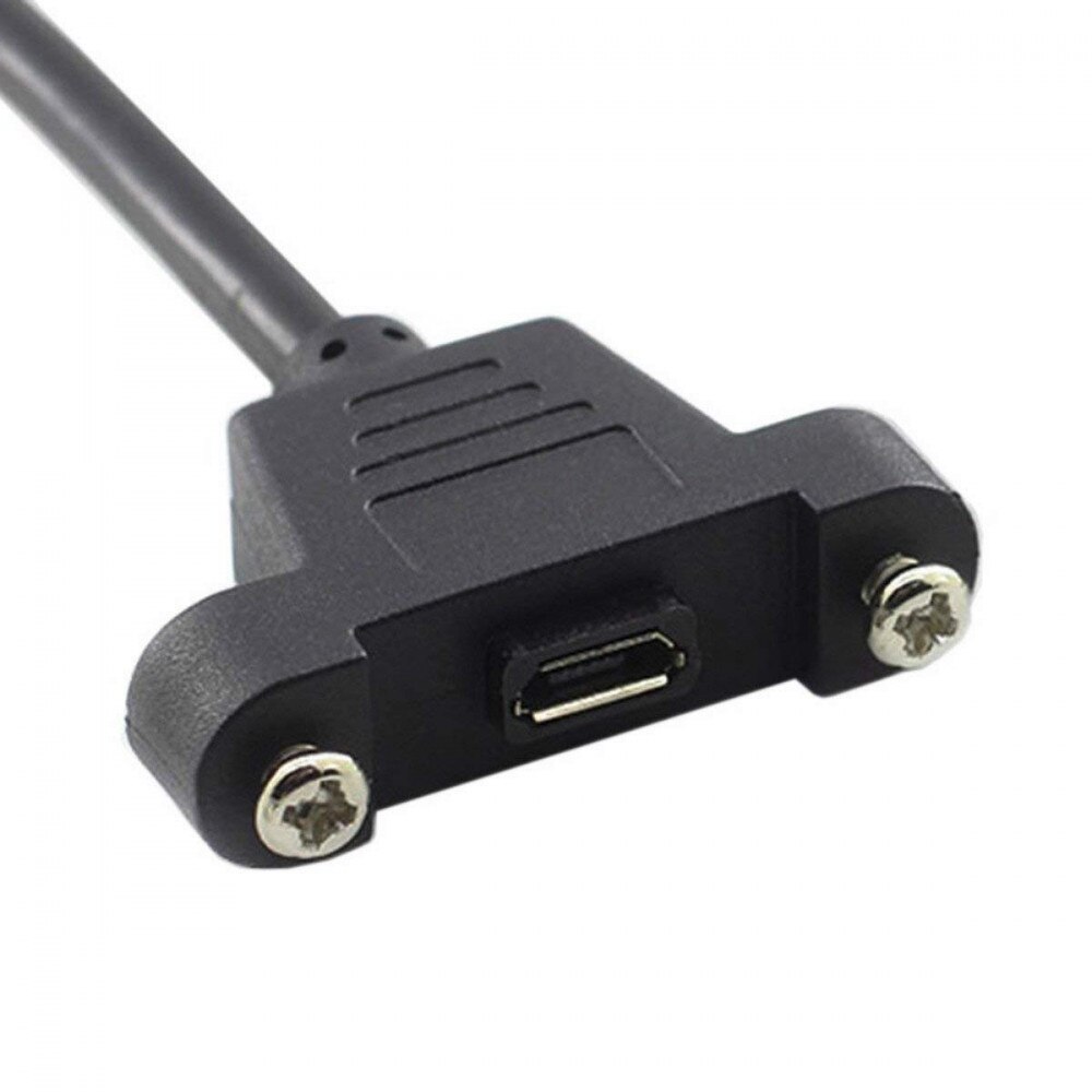 30 cm Micro USB Male naar Micro USB Vrouwelijke Extension Panel Mount Type Kabel met Schroeven, data + Lading, Zwart