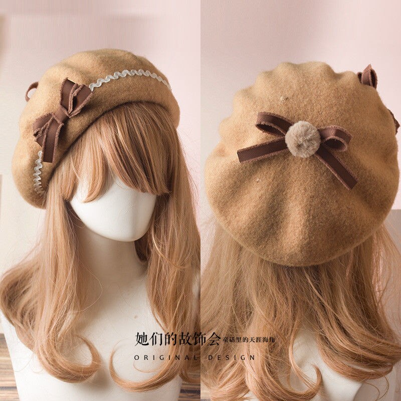 Lolita hat fransk baret uld kasket beanie ski butterfly pige kvinder klassisk 17 farver
