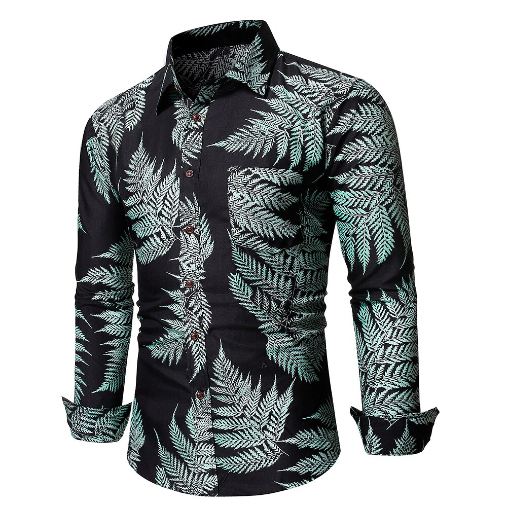 Blommiga långärmade skjortor för män herr slim fit blommig skjorta höst basic toppar m -2xl