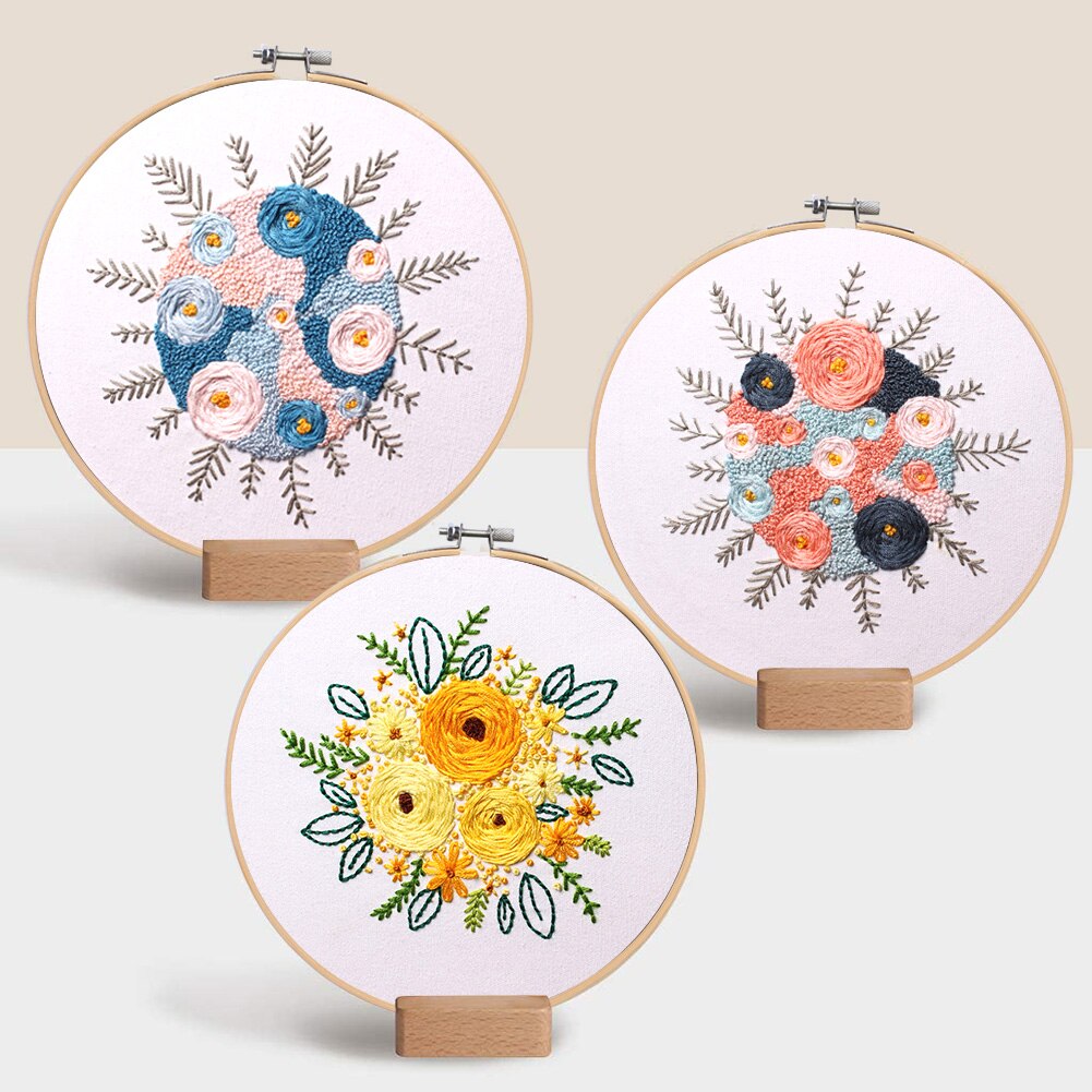 DIY Starter Kit Ribbon Painting Plants Pattern Embroidery Flowers Handwork Needlework Threads Tools Home Decoration Cross Stitch