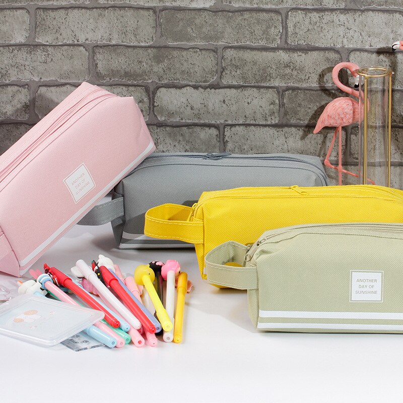 4 PCs Large Capacity Double-Sided Canvas Pencil Case Red Solid Color Stationery Pack Student Pencil Case Stationery