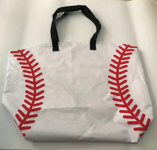 9 Verschillende Zwarte Baseball Voetbal Stiksels Tassen Vrouwen & Kids Katoenen Canvas Sport Tassen Honkbal Softbal Tote Tas Voor: white