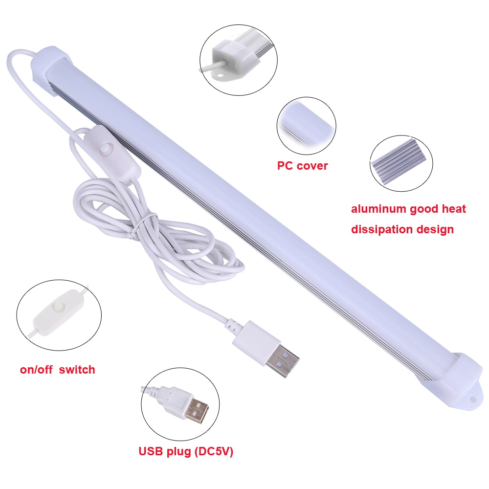 USB LED BAR Light DC 5V 5730 Bar Led52cm Aluminum Strip Light For Cabinet Closet White Warm White Study Reading Lamp With Switch