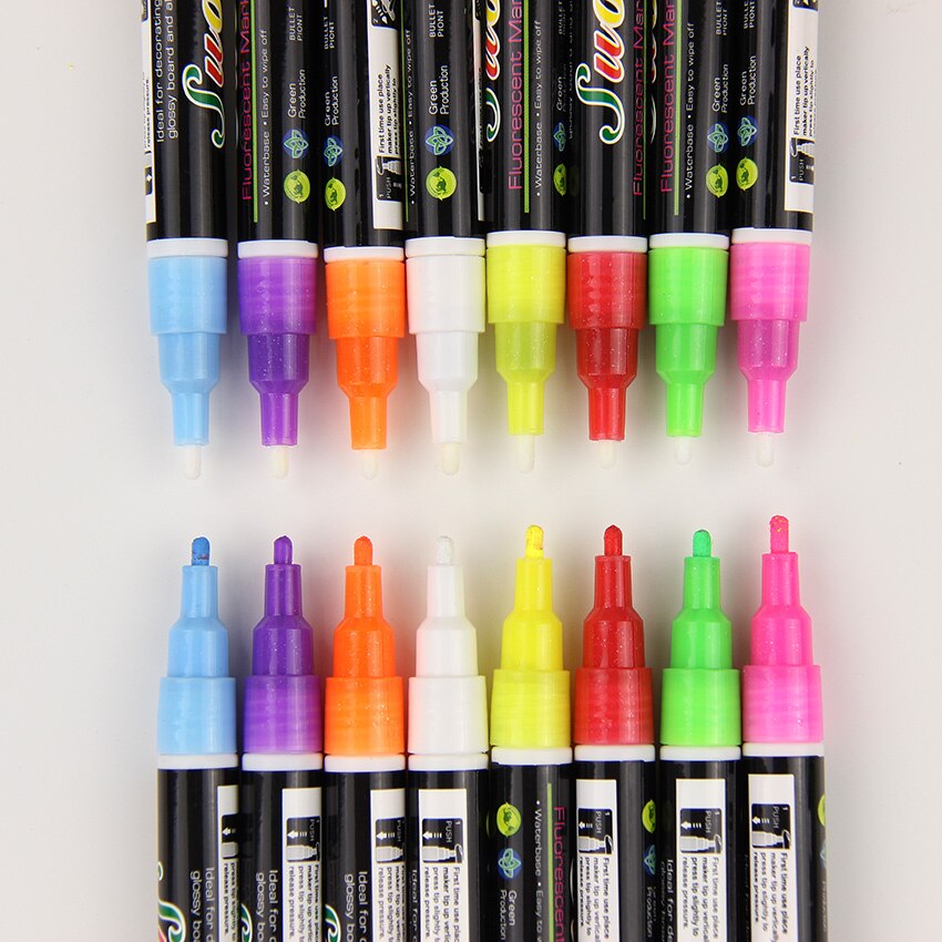 8 Colours Highlighter Pen 3mm Liquid Chalk Fluorescent Neon Marker LED Glass board Art Marker Pens Office Supplies 1PC