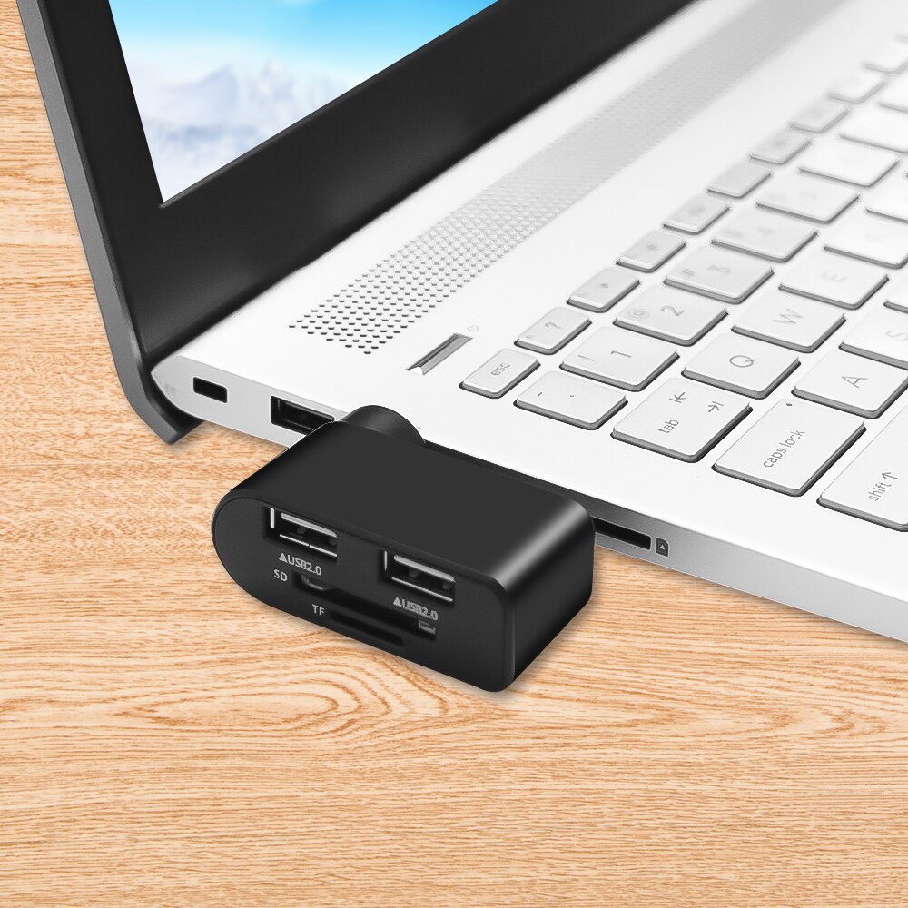 USB Hub 2.0 USB Splitter Adapter With Card Reader 2 Ports USB 2.0 Mini Rotate Hub For PC Notebook Laptop Mac USB 2.0 Hub Black
