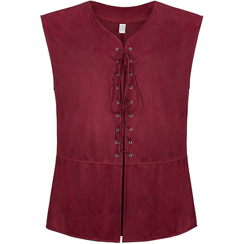 Middeleeuws renaissance vest van suède leer voor heren, mouwloos vest met veters voor historische, LARP & cosplay kostuums