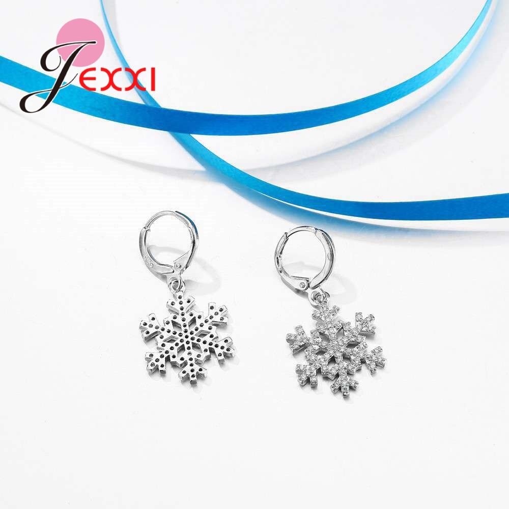 Echt 925 Sterling Zilveren Sieraden Sets Voor Vrouwen Sneeuwvlok Hanger Ketting Oorbellen Aaa Zircon Stone Wedding Party