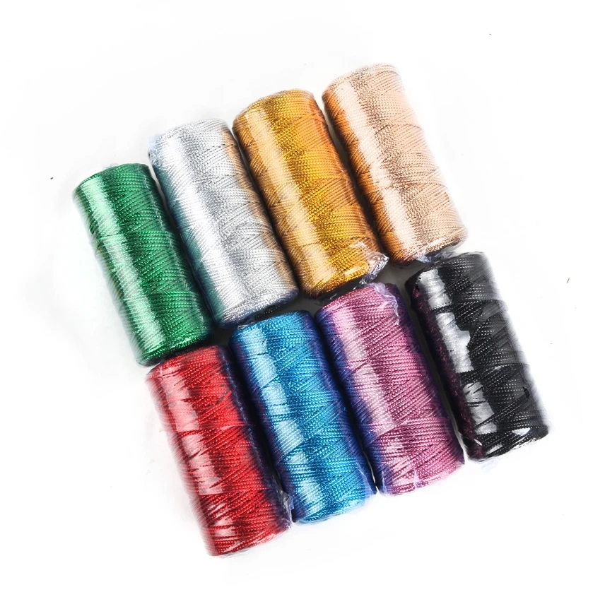 Złoty i srebrny sznurek makramowy, kokardki ze sznurka, rękodzieło DIY robić pakowania prezentów, szycie, skręcona nić, tekstylia domowe