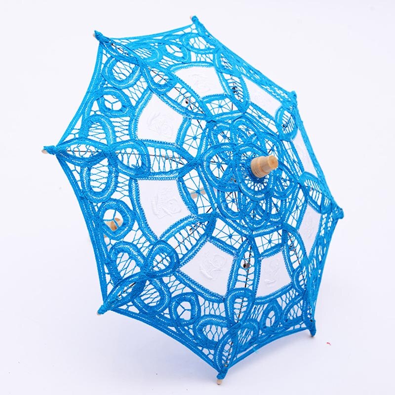 Sombrilla de encaje para niños, sombrilla pequeña, sombrilla de Boda, blanco, rosa, rojo y azul, sombrilla para niña de flores: Azul