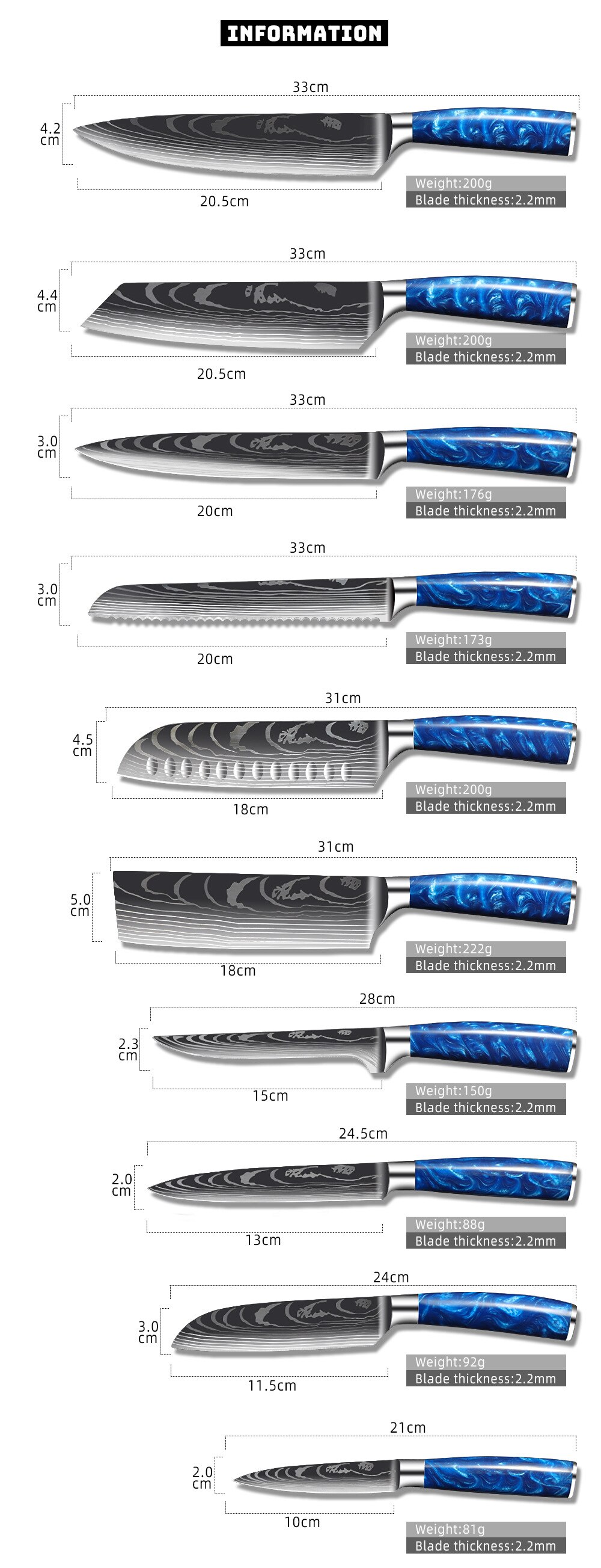 8 Inch Chef's Knives Japanese Santoku knife Damascus Knife 7Cr17mov High Carbon Stainless Steel Vegetable Meat Cooking Knife