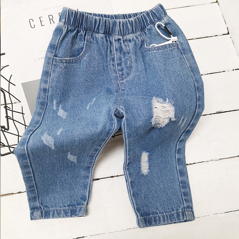 2 3 4 5 6 años niños pequeños Jeans Casual Hole Denim Pantalones para niño elástico cintura bebé niño primavera otoño pantalones