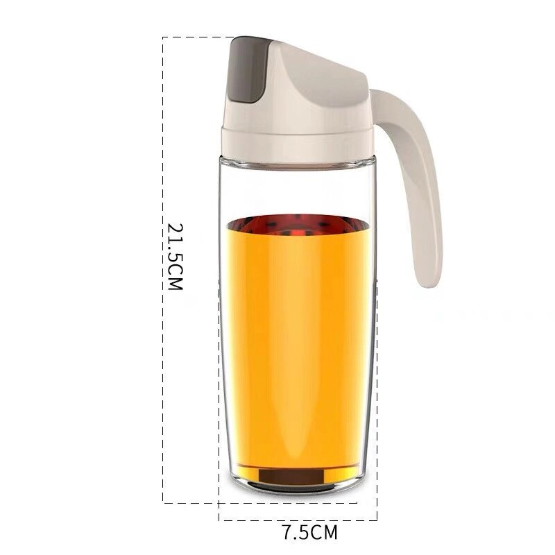 Automatic Opening and Closing Kitchen Oil Seasoning Cans with Capped Glass Condiments Leak-Proof Oil Vinegar Bottles Spice Jar: 600ml apricot