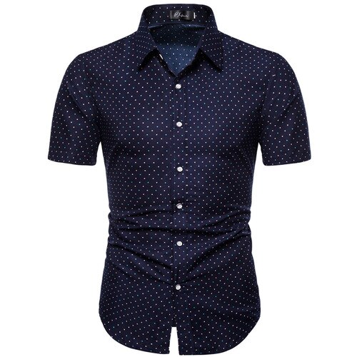 Mænds kortærmede skjorter kontoret herre bomuldsskjorter normal pasform stor størrelse m -5xl mænds dot-print business casual skjorte: M