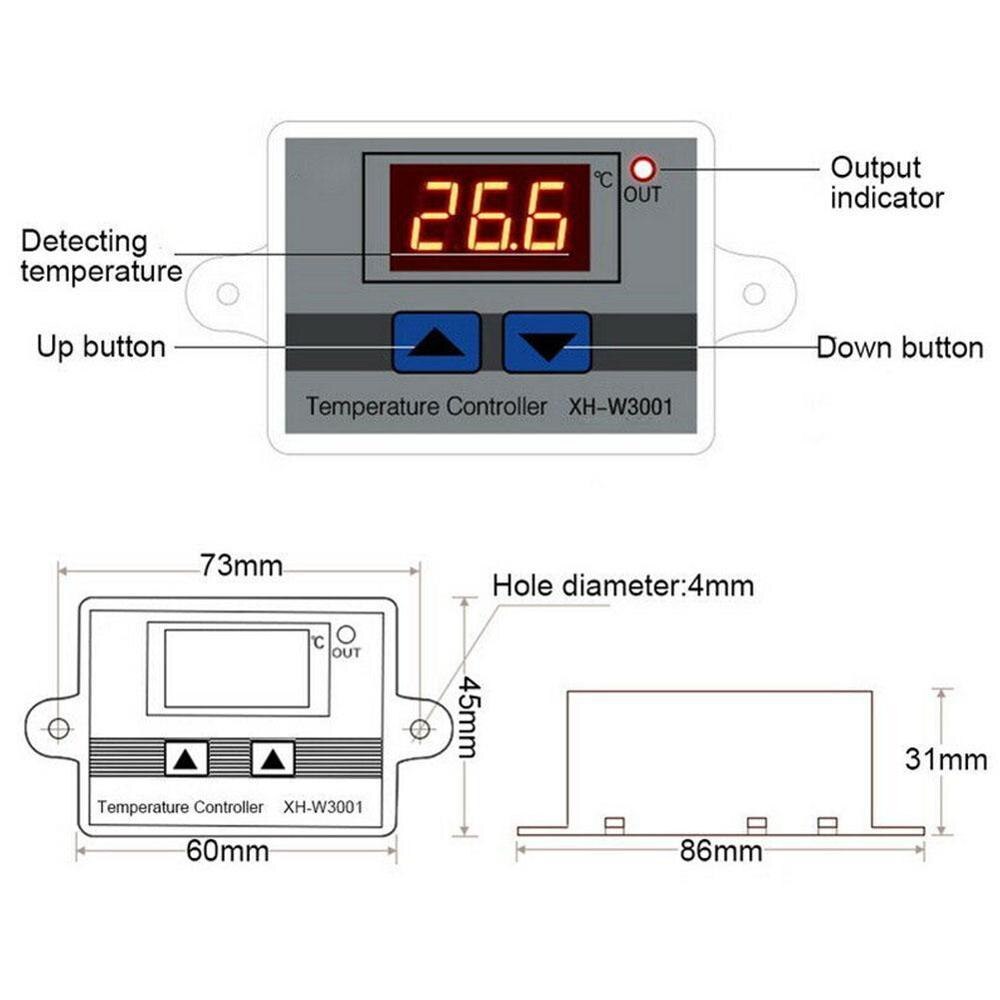 12V 24V 220VAC Digitale Led Temperatuur Controller XH-W3001 Voor Incubator Verwarming Thermostaat Ntc Koeling Schakelaar Sensor B5V4