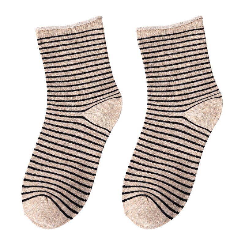 Japanese Harajuku Style Stripe Kawaii Socks Women Autumn Spring Hemming Pink Socks Cotton for Ladies 120601