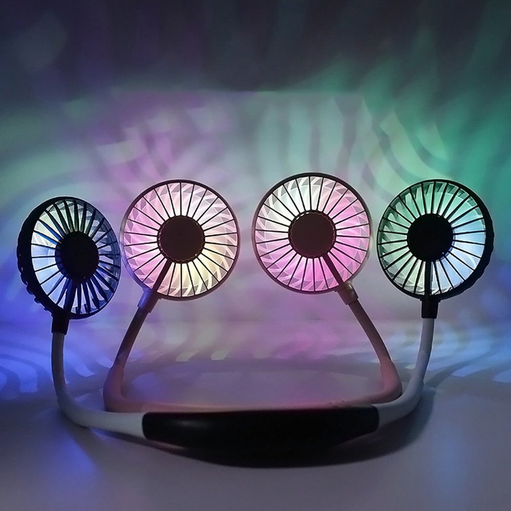 USB Double Head Hanging Neck Quiet Portable Handheld Electric Fan Air Conditioner Cooler Cooling Fan Summer Desk Table Home USE