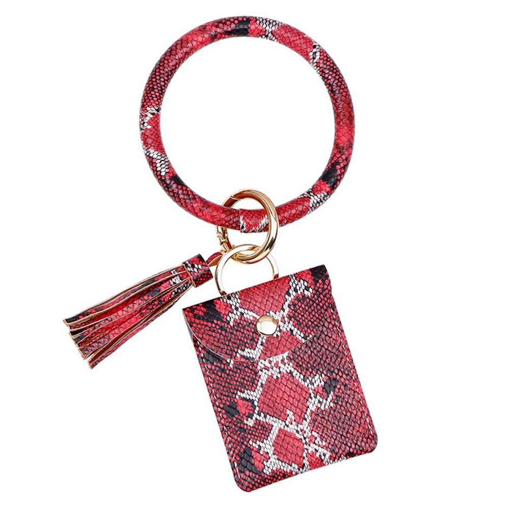 Keychain Card Bag for Women Men Leopard Wallet PU Leather Tassel Kabaw Bracelet Keychain Jewelry: D