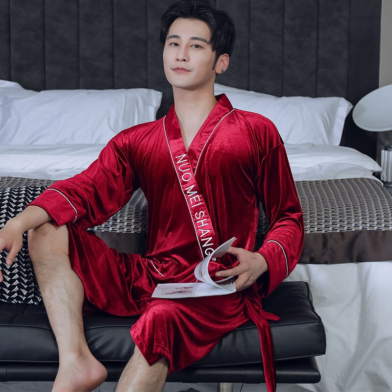 Grey Long Sleeve Chinese Men Rayon Robes Gown Male Kimono Bathrobe Nightwear Man Thick warm Gold Velvet Nightgown L-XXXL