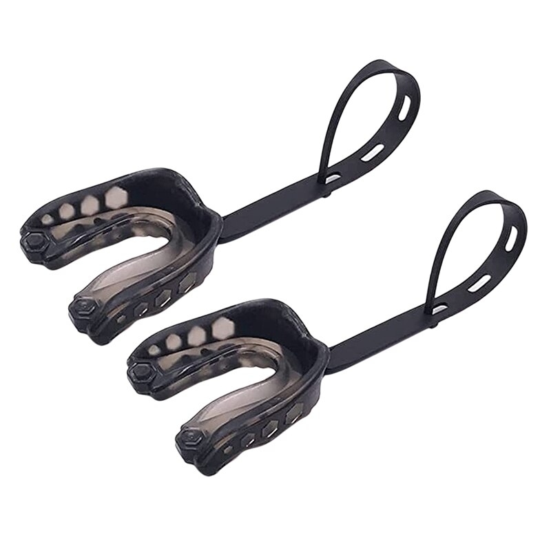ELOS-2Pcs la protezione di bocca di calcio con la cinghia, bocchino molle di calcio della protezione di bocca della gioventù, protezione di bocca di sport per la boxe, Rugby: Black