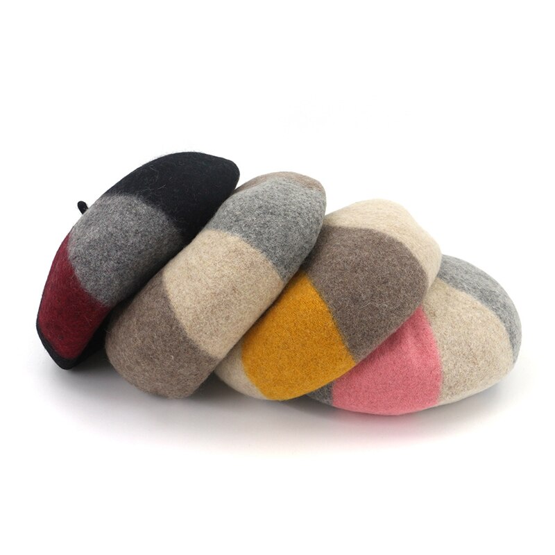 Otoño Invierno boina 100% boinas de lana gorras para las mujeres de lujo chica sombreros para dama Multicolor calabaza sombrero pintor sombrero para mujer