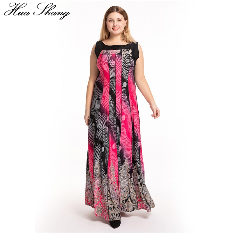 6XL Plus Size Boho Jurk Lange Vrouwen Zomer O Hals Mouwloos Dot Bloemenprint Bohemian Beach Jurk Rood Dames Tuniek zonnejurk