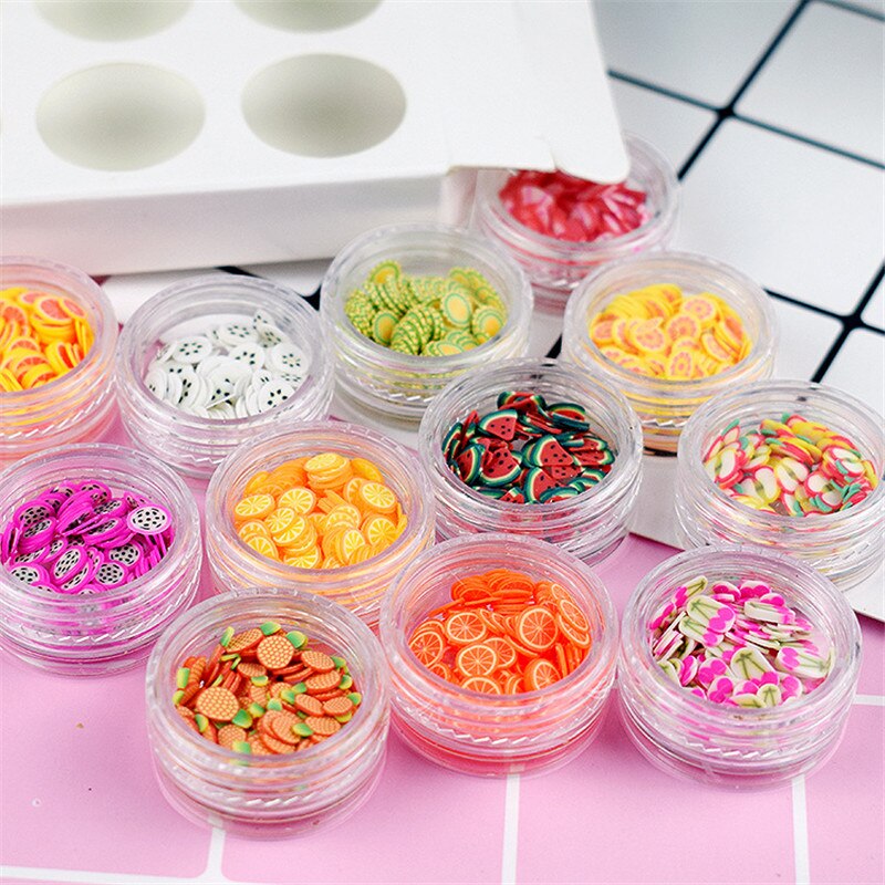 12 Gaten Slime Zachte Aardewerk Fruit Slice Pearl Sequin Sprinkles Filler Kinderen Speelgoed Boetseerklei Diy Accessoires Nail Art Tips