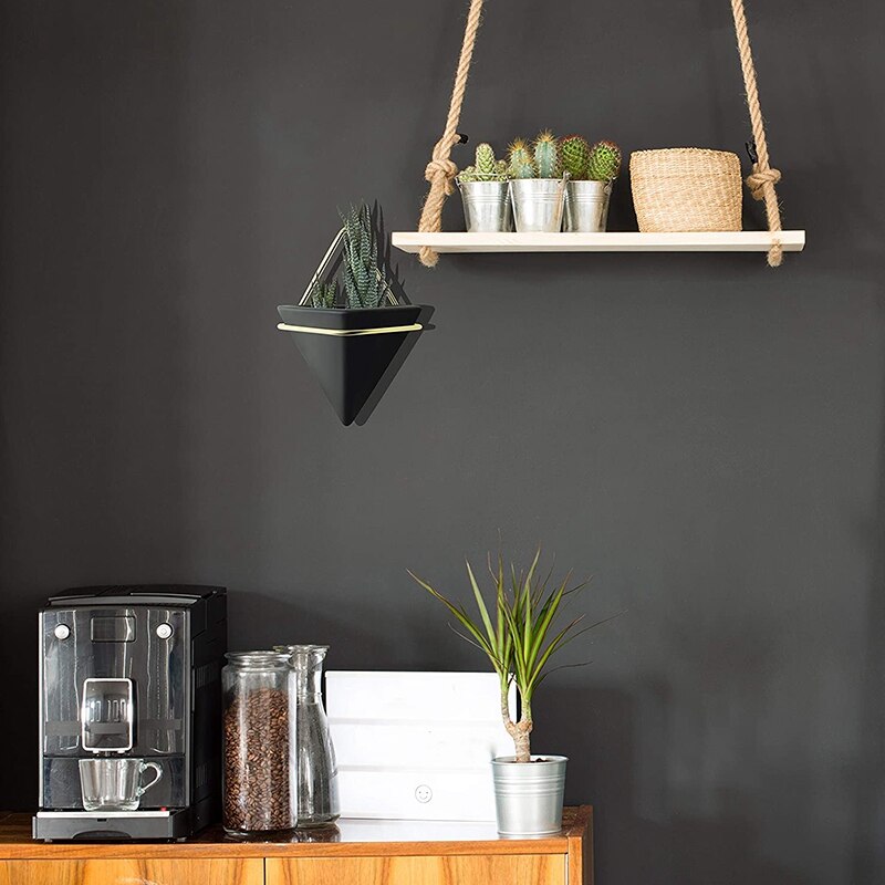 Geometric Wall Planter Indoor Room Office Wall Decor Hanging Succulent Planters Black Geometric Decor Wall Planter