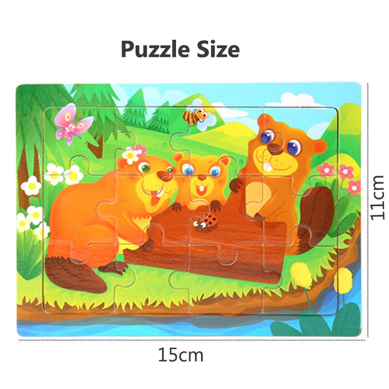 15*11cm 12pcs Wood Puzzle Kids Educational Toys Cartoon Animal/Traffic 3dD Wooden Puzzle Jigsaw Toys For Children