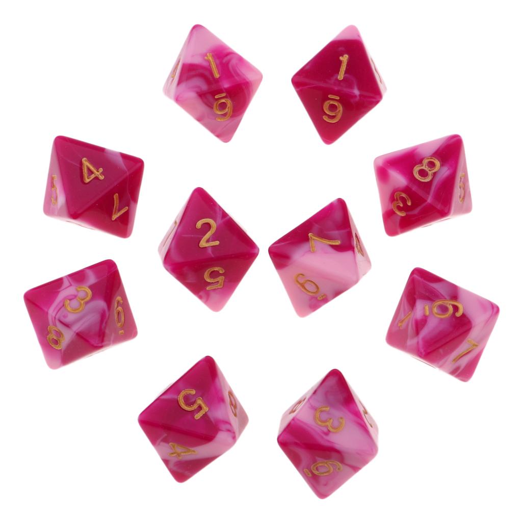 Set di dadi poliedrici da 10 pezzi Fantasy Dream Pearl Swirl dadi multi-faccia D8 per appassionati di DND RPG avventuriero: Rose Red White