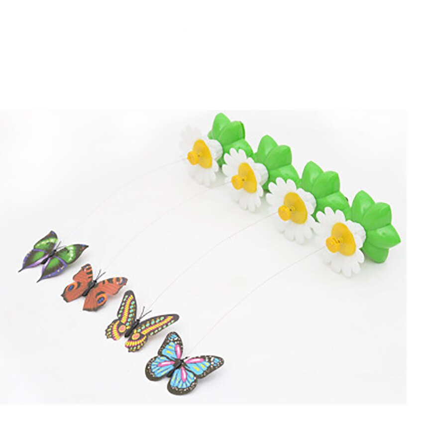 Electric Flying Butterfly Flower Seat Cat Toys Kitten Teasing Stick 360° Rotary Plastic + Steel Wire Interactive Puzzle Pet Toys