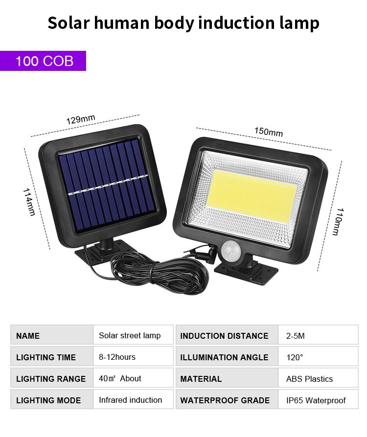 Outdoor Lighting COB 120 LED Solar Light Garden Decor Lamp Human Body Induction Light Waterproof Yard Street Light Wall Lamp: 100LED / 1-Pack