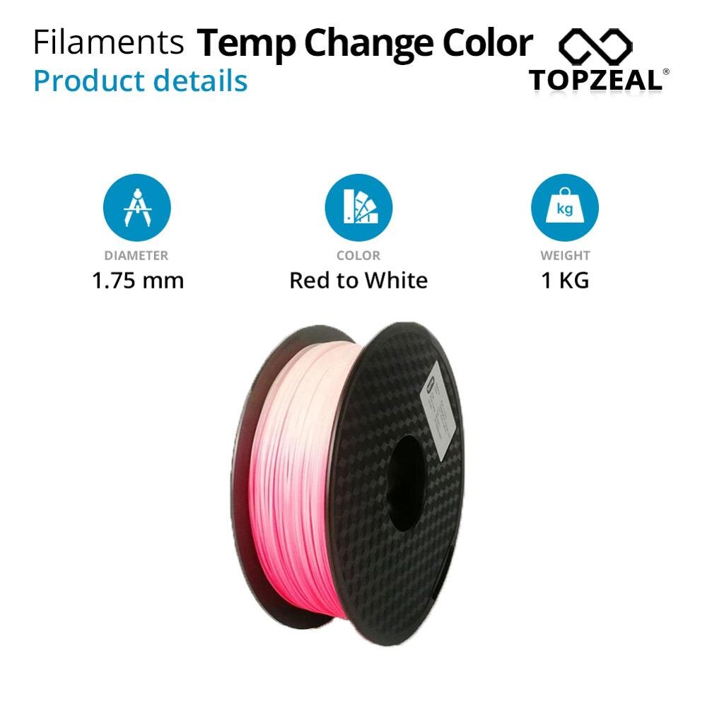 TOPZEAL 3D Drucker PLA Temperatur Ändern Farbe Filament, dimensional Genauigkeit +/-0,05, 1 KG Spule, 1,75mm, verrotten Zu Weiß