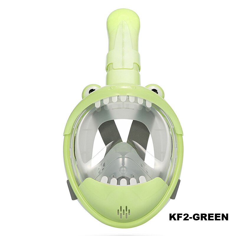 Mascarilla de buceo con forma de tiburón para niños, máscara de silicona, plegable, tubo de respiración completamente seco, equipo de natación: KF2-Green