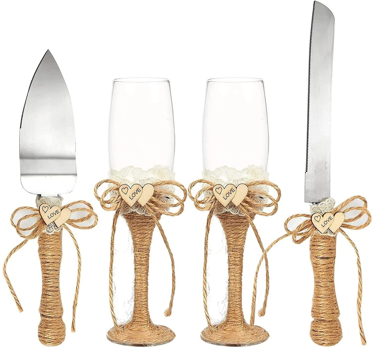 4Piece Wedding Supplies Cake Knife Toasting Flutes and Pie Cake Server Set Marrying Birthday Party Show Tool Bride And Groom Gif: 10C