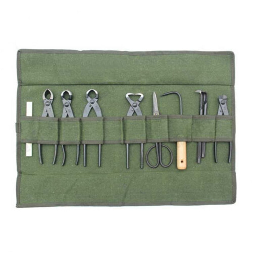 Green Japanese Bonsai Tools Storage Package Roll Bag Garden Repair Tool Pliers Scissors Canvas Tool Set Case Durable