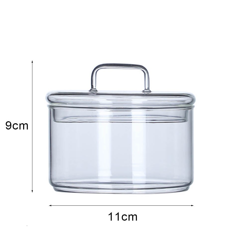 Heat Resistant Glass Food Container Small Fruit Dessert Salad Bowl with Lid Clear Stackabe Snack Storage Jars Kitchen Organizer: 1pc with glass lid