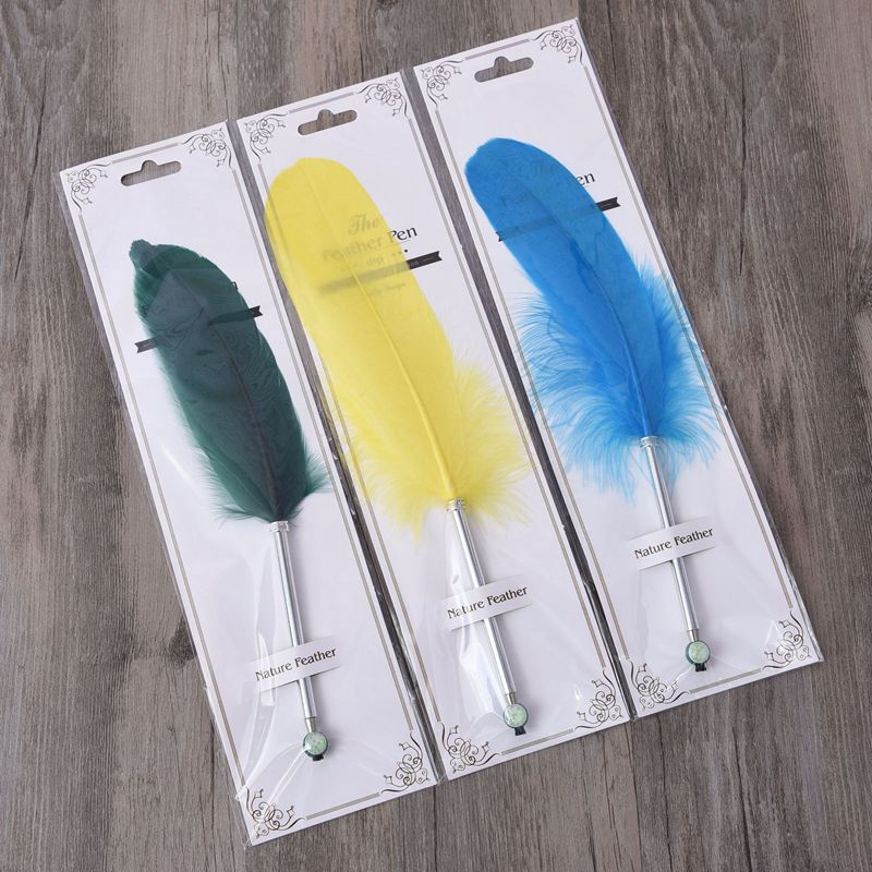 1pc Multicolour Feather Pens Guest Signing Business Ball Pen Paint By Number Pen Wedding Reception Quill AAA0361