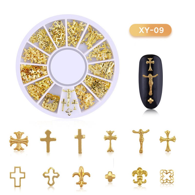 Gemengde 3D Hollow Nail Steentjes Voor Nagels Charms Metalen Vormen Geometrie Goud Tips Diy Accessoires Kristal Nail Art Decoratie: F550-09