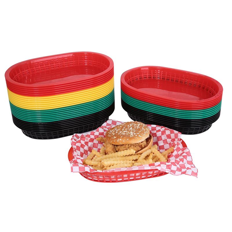 12pcs Fast Food Platter Food Grade Plastic French Fries Baskets Dog Burger Dinner Plate Restaurant Serving Tray Bar Tools