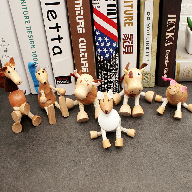 Wooden Small Animal Solid Wood Animal Doll Model Toy Children Forest Animal Puppet Toy Decoration