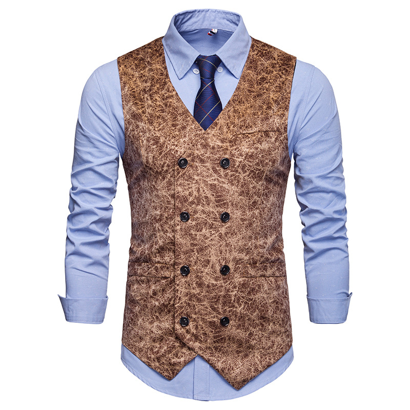 Mens Vest European Version of Leopard Print Lounge Suit Jacket Business Vest Waistcoat Men