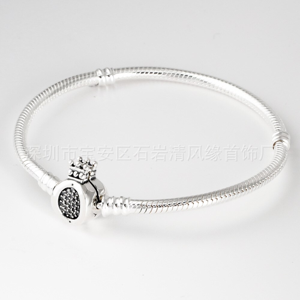 Plata de Ley 925 Plata brillante corona pulsera CZ adecuado para las mujeres ropa de pulseras