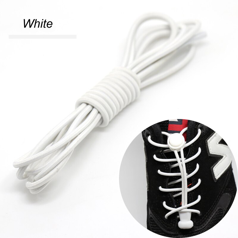 1pair Locking Shoe Laces Shoestrings Running Triathlon No tie Shoelace Sports Laces Hiking Shoelaces Children Elastic Shoelace: white