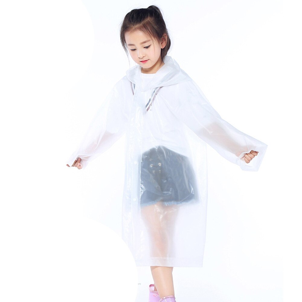 1PC Portable Reusable Raincoats Children Rain Ponchos For 6-12 Years Old Cartoon Raincoat Kids Children Windproof Rain Coat: Clear