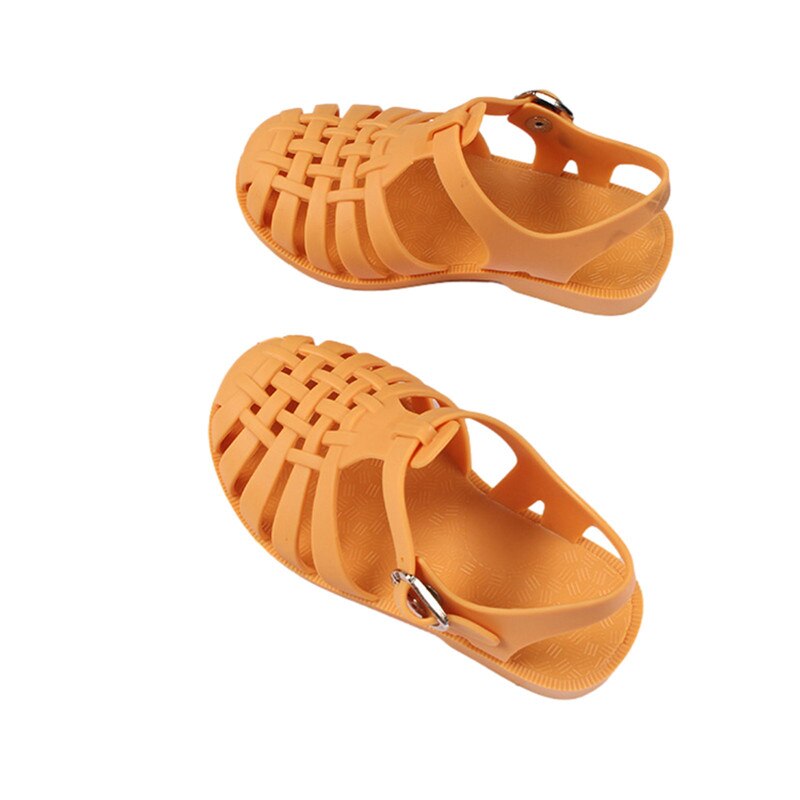 Sandales plates pour enfants, longueur intérieure 14.5cm-17.1cm, couleur unie, ajouré, chaussures de marche pour filles et garçons, chaussures décontractées d'été: YELLOW / Inner length 17.1cm