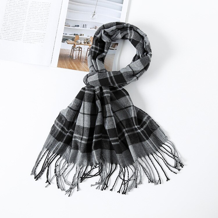 Kleurrijke Kasjmier Sjaals Herfst Winter Leuke Zachte Plaid Vrouwen Sjaal Warm Dames Sjaal Lange Wrap pashmina Unisex Vrouwelijke: Gray balck2